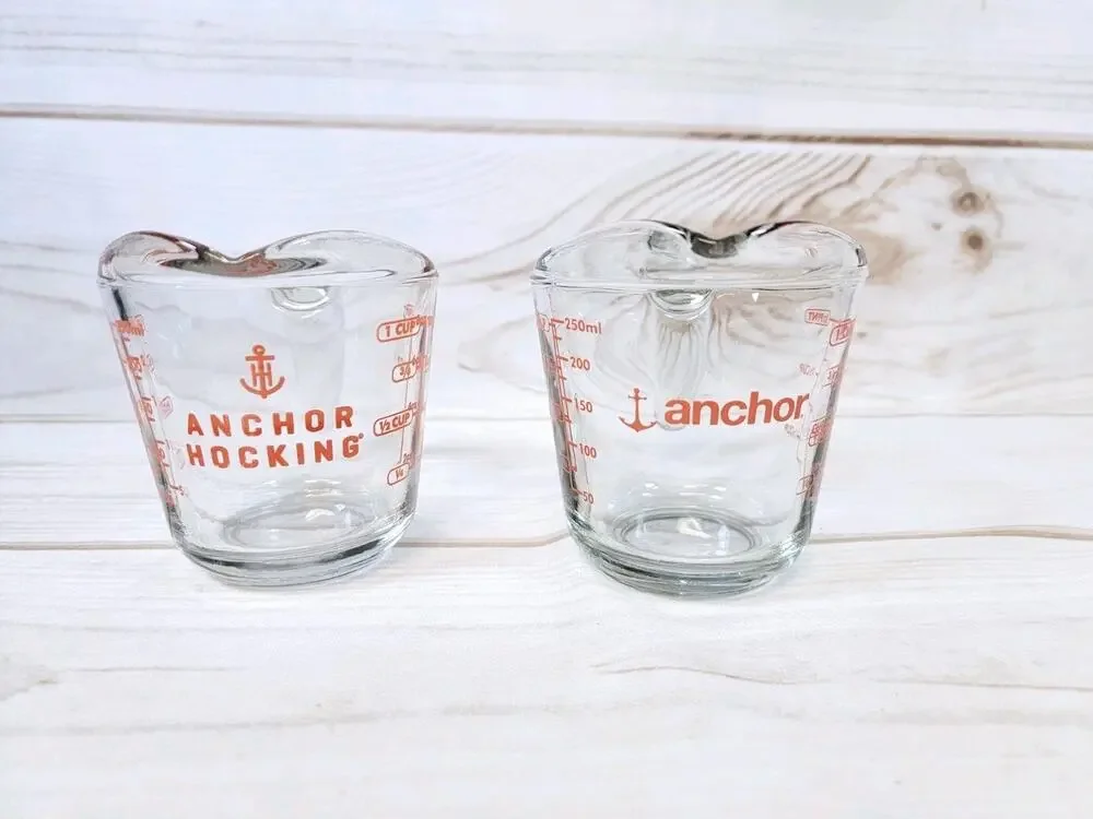 Lot Of 2 Anchor Hocking & Anchor 1 Cup Glass Measuring Cups 8oz USA